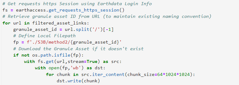 An alternate method for downloadin with earthaccess. The downloaded file is always 9.1kb and contains no data.