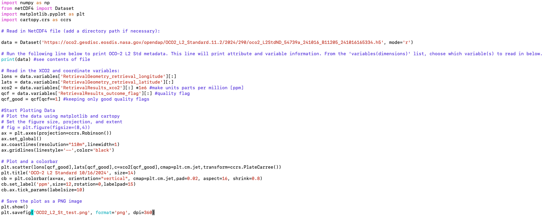 Screenshot of Python script