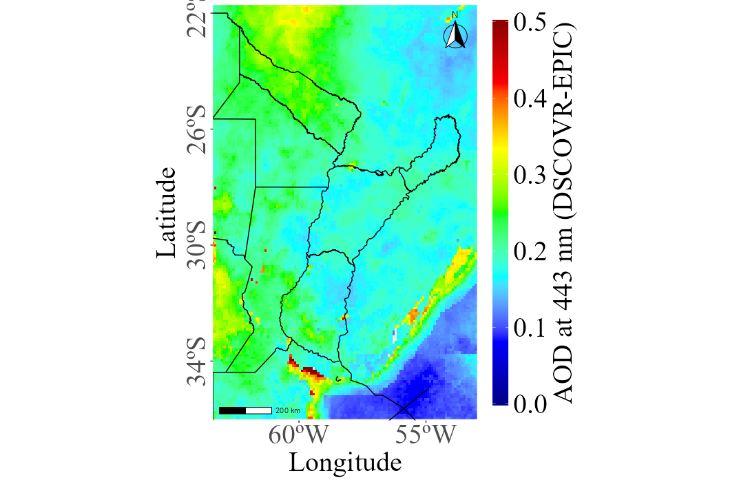 Map generated from MAIAC - DSCOVR/EPIC (map slightly shifted to the right, not ploting adequately the coordinates)