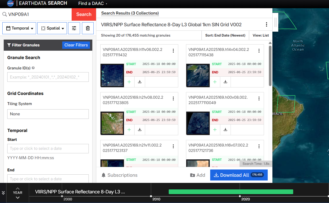 view from earthdata search