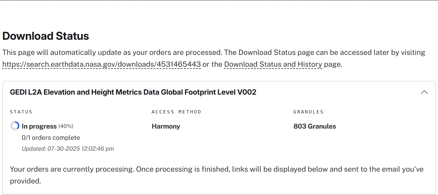 current state of GEDI Level-2A dataset processing