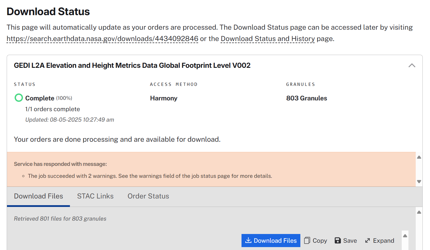 status of new download job is complete