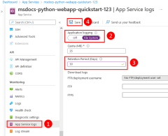 A screenshot of the ___location in the Azure portal where you enable streaming logs.