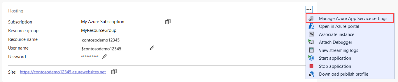Screenshot that shows the settings in the Publish window.