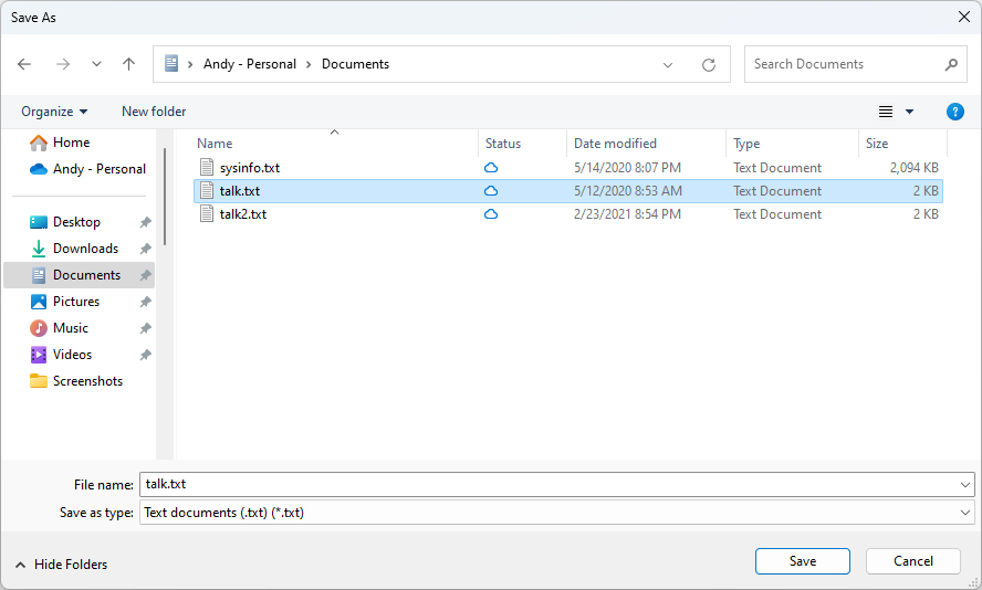 A Save As dialog box showing the ___location to save the file shown from a WPF application.