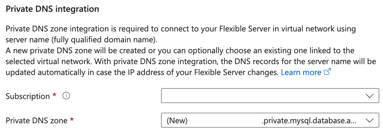 Screenshot of private DNS integration configuration.