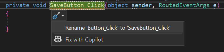 The Visual Studio method rename popup UI.