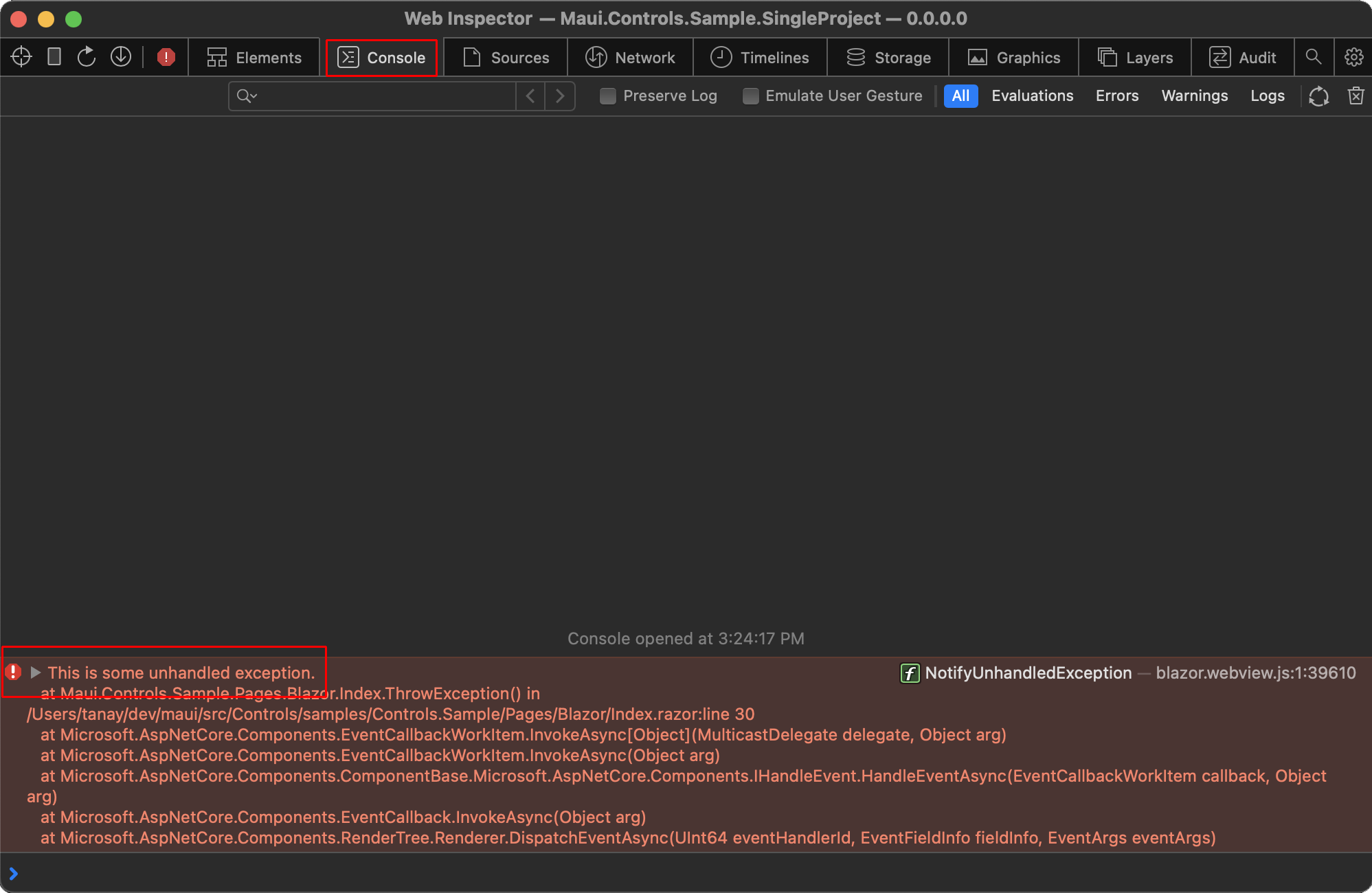 适用于 Blazor Hybrid 应用的 Safari Web 检查器