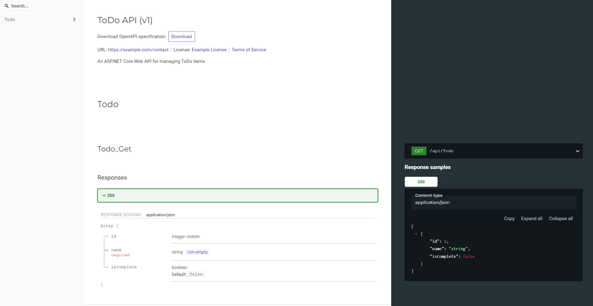示例 API 的 Redoc 文档。