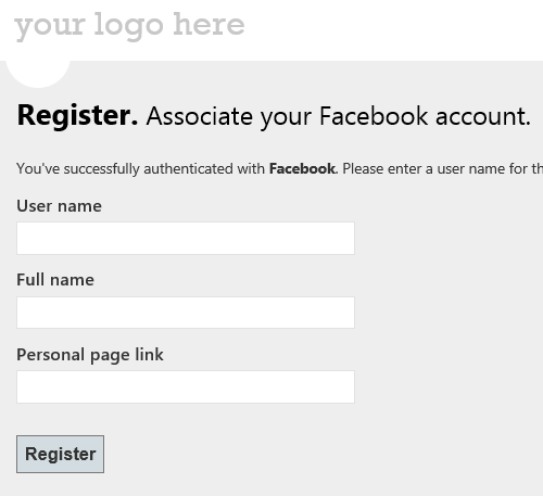 屏幕截图显示了在将 Facebook 帐户与应用关联后可以输入用户名和其他信息的位置。