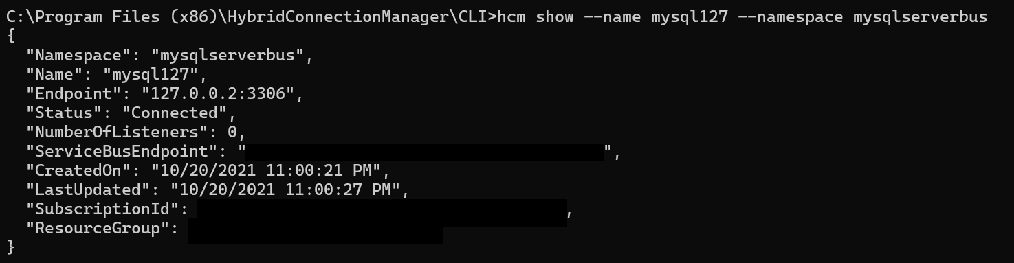CLI 中混合连接详细信息的屏幕截图。