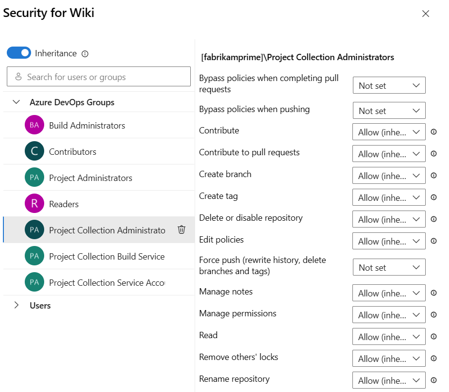 Wiki 安全对话框的屏幕截图，其中显示了各种安全选项及其当前设置。