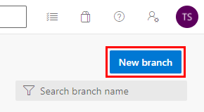 Azure DevOps 存储库页上“新建分支”按钮的屏幕截图。