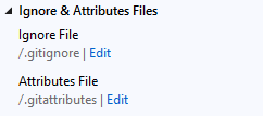 显示 Visual Studio 2019 团队资源管理器中忽略或属性文件的“编辑”按钮的屏幕截图。