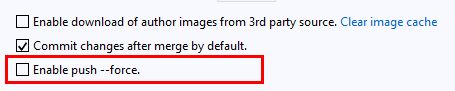 屏幕截图显示了在 Visual Studio 2019 的团队资源管理器中，用于启用带租约的强制推送的复选框。