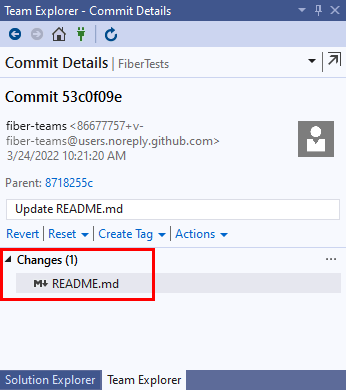 Visual Studio 2019 中“提交详细信息”窗口的屏幕截图。