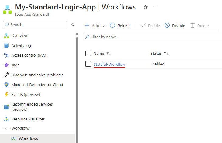 屏幕截图显示了名为 Stateful-Workflow 的新空白有状态工作流。
