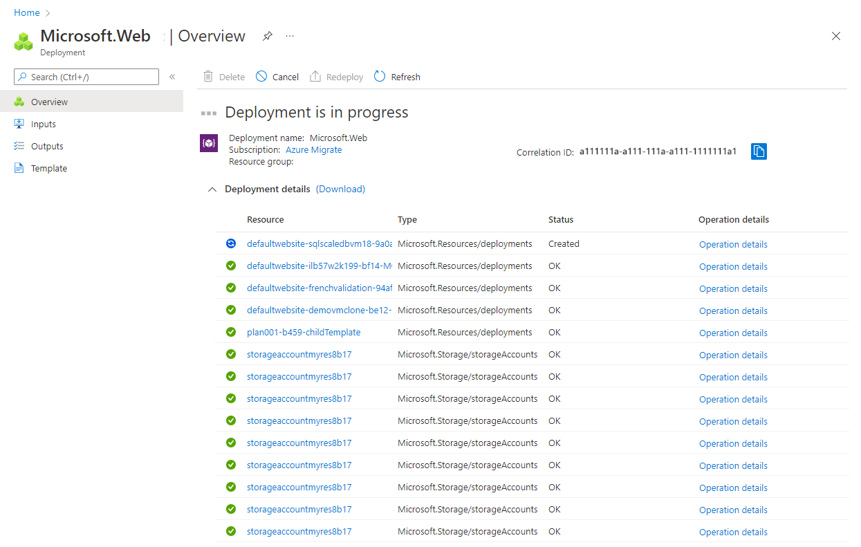 Azure Migrate 部署的屏幕截图。