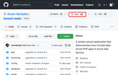显示如何创建示例 GitHub 存储库的分支的屏幕截图。