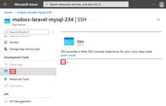 显示如何从 Azure 门户为应用打开 SSH shell 的屏幕截图。