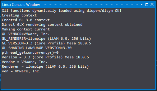 Visual Studio Linux 控制台窗口的屏幕截图。