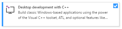 屏幕截图显示了使用 C++ 工作负荷的桌面开发。