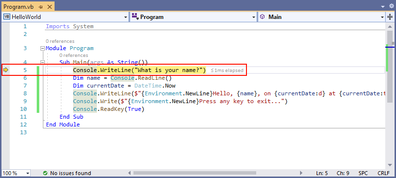 Visual Studio 单步执行方法源 - Visual Basic
