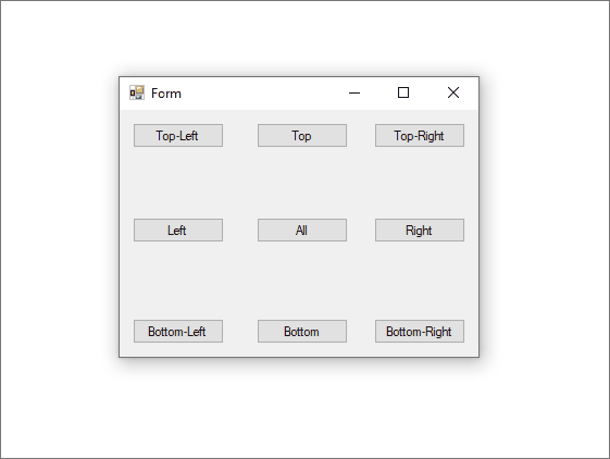 演示控件的不同定位模式的 Windows 窗体