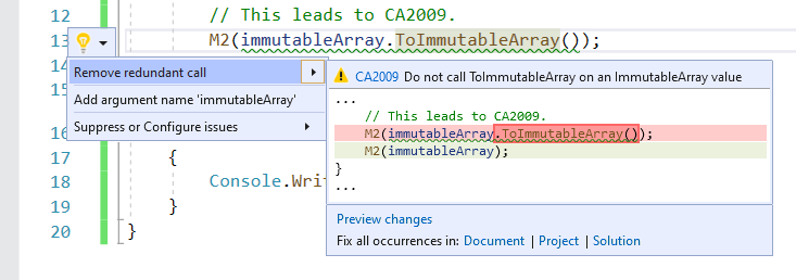 “CA2009 - 请勿对 ImmutableCollection 值调用 ToImmutableCollection”的代码修补程序