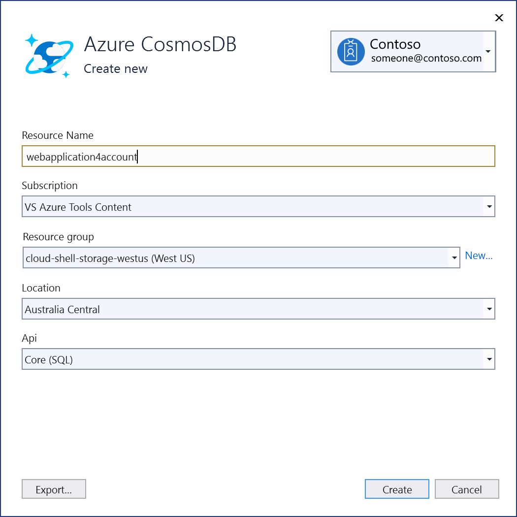 显示“新建 Azure Cosmos DB”界面的屏幕截图。
