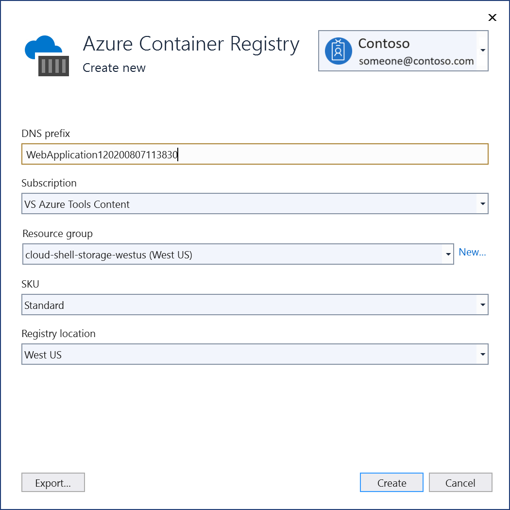 显示如何在对话框中输入值以创建新的 Azure 容器注册表的屏幕截图。