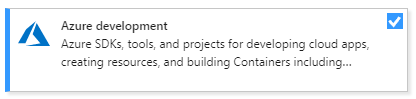 Visual Studio 安装程序中 Azure 开发工作负载的屏幕截图。