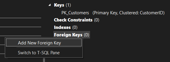 Visual Studio 中的表设计器中添加外键