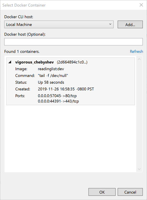 选择“Docker 容器”菜单的屏幕截图。