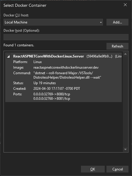 选择“Docker 容器”菜单的屏幕截图。