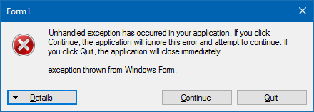 Windows 窗体未经处理的异常