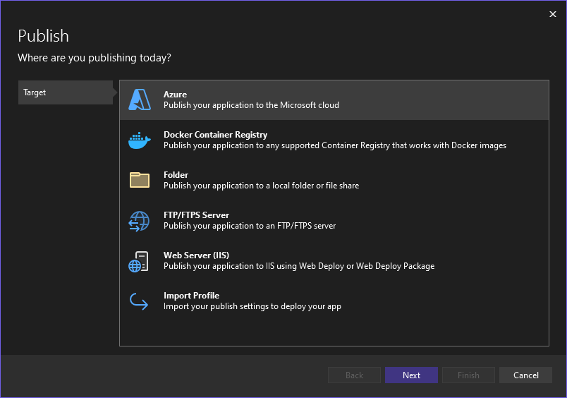 显示选择 Azure 应用服务的屏幕截图。