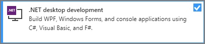 显示 Visual Studio 安装程序中 dot NET 桌面开发工作负载的屏幕截图。