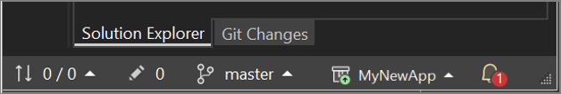 Visual Studio 中解决方案资源管理器窗格下方存储库状态栏的屏幕截图。
