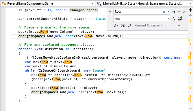 在 Visual Studio 中搜索字符串后滚动条