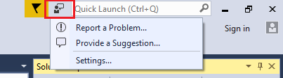 Visual Studio 中“发送反馈”菜单的屏幕截图。