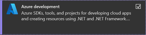 Visual Studio 安装程序中选择的 Azure 开发工作负荷的屏幕截图。