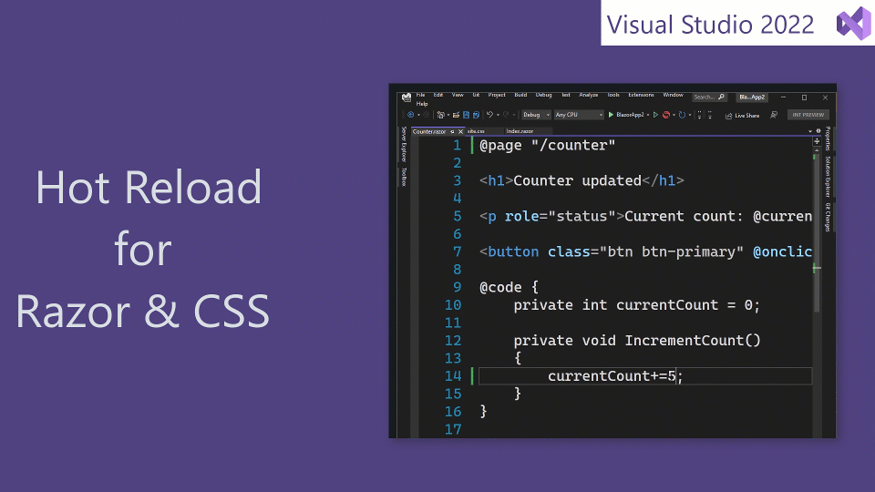 Razor 和 Blazor 应用中以及 CSS 文件中实时热重载的动画。
