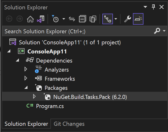 解决方案资源管理器中 NuGet 包的屏幕截图。