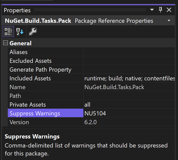 NuGet 包属性的屏幕截图