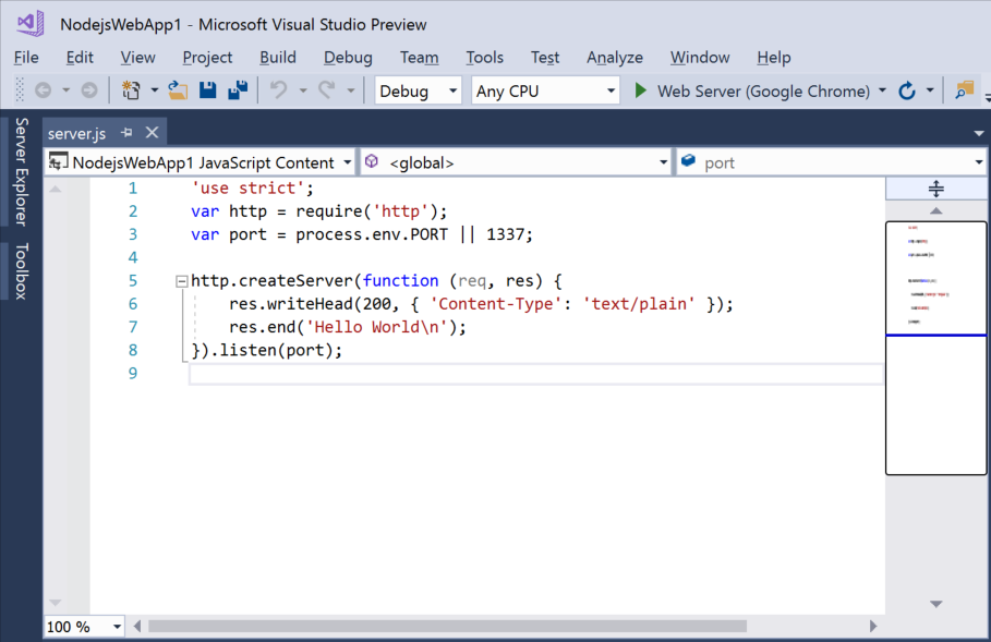 Visual Studio 中编辑器的屏幕截图。