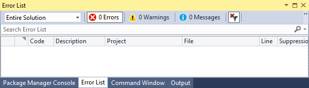 Visual Studio 中错误列表的屏幕截图。