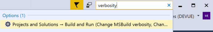 Visual Studio 中搜索框的屏幕截图。