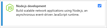 显示 Visual Studio 安装程序中选择的 Node j s 工作负荷的屏幕截图。