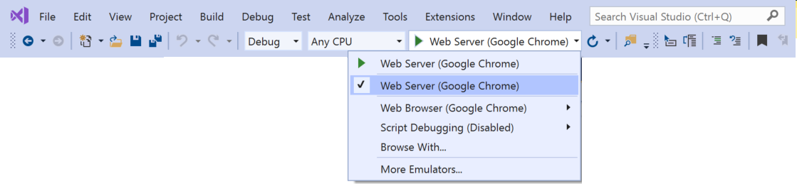 显示选择 Chrome 作为调试目标的屏幕截图。
